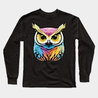 t-shirt design, colorful owl with yellow eyes on a black background, an airbrush painting Long Sleeve T-Shirt